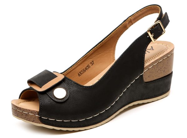 Women's Peep Toe Bow Hollow Out Slingback Platform Wedge Sandals