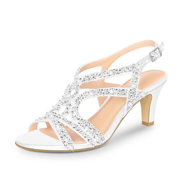Women's Amelia Heels Sandals Sparkle Crystal Open Toe Slingback High Heel Sandals Dress Pumps Shoes for Party Wedding