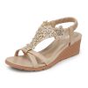 Women's Low Wedge Heels Summer Dressy Platform Sandals Elastic Ankle Strap Open Toe Flower Shoes