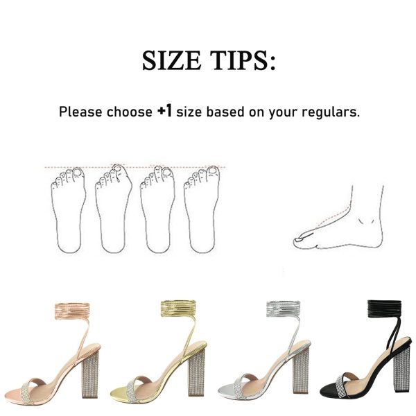 Women's Sparkly Rhinestones Sandals for Women Ankle Strappy Chunky Block Heels Sandals