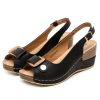 Women's Peep Toe Bow Hollow Out Slingback Platform Wedge Sandals