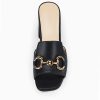 Women's Sandals Peep Toe Slides Chunky Heel Mules Single Band Comfort Slip-on Shoes with Metal Chain for Spring Summer