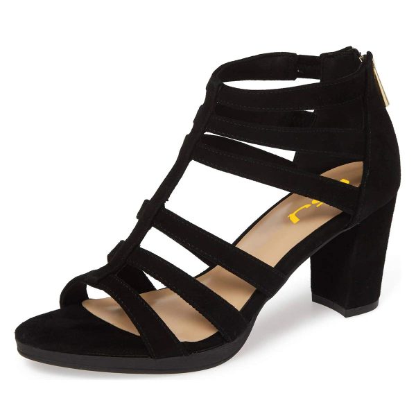 Women Chunky Mid High Heel Sandals Open Toe T-Strap Pumps Cutout Dress Party Prom Office Strappy Shoes Elastic Back Zipper Size