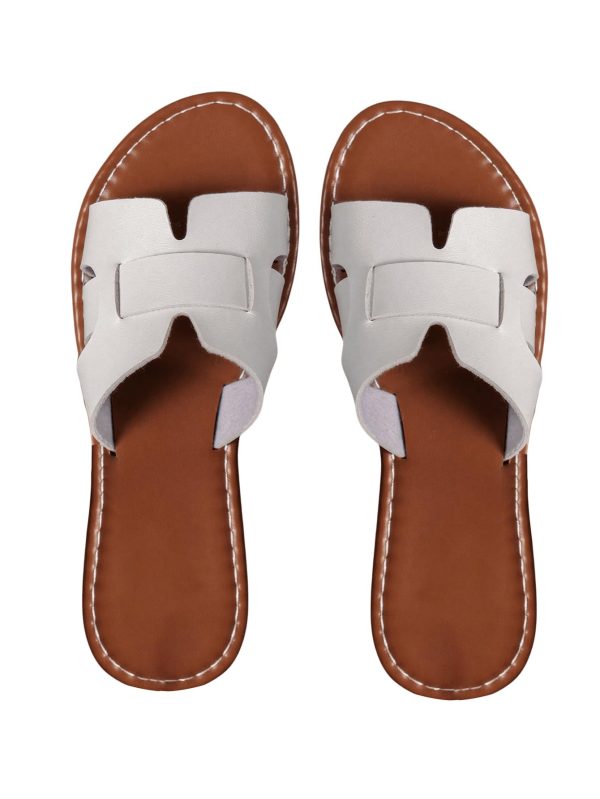 Women's Open Toe Flats Sandals Cut Out Slip on Summer Trendy Slide Sandals