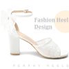 Lace Open Toe Bow Ankle Strap Block Heel Sandals for Women