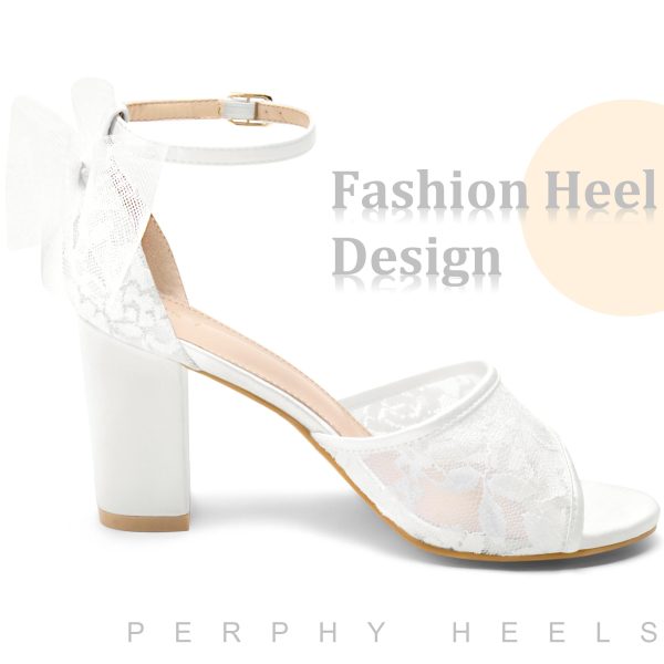 Lace Open Toe Bow Ankle Strap Block Heel Sandals for Women