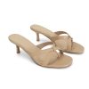 Gold Kitten Heel Sandals for Women Flip Flop Strappy Mule heels Rounded Open Toe Heeled Thong Sandals Women