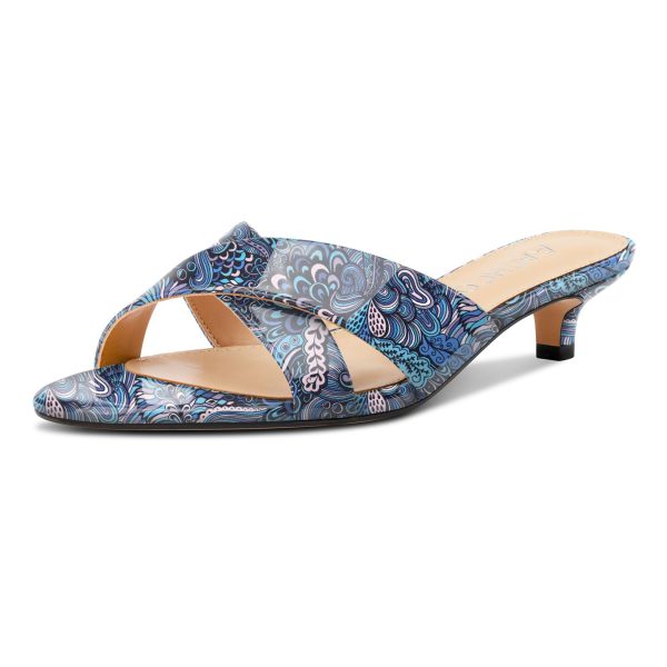 Open Toe Low Heel Mules Cross-Strap Backless Slip-on Kitten Heel Sandals Comfortable Summer Dress Shoes 1.4 Inches Heels