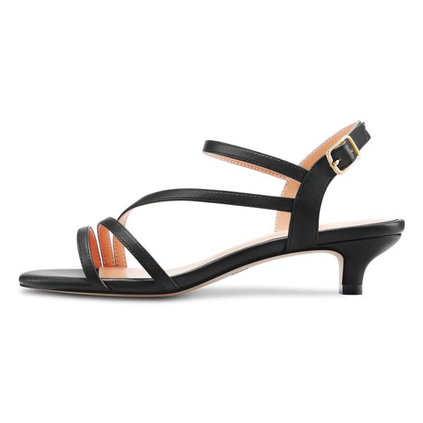 Women Low Kitten Heel Peep Open Toe Sandals Ankle Strap Buckle Prom Party Cute Basic Classic 1.4 Inches Heels