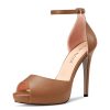 Women Platform Sandals Peep Open Toe Ankle Strap Stiletto High Heel Dress Shoes Pumps Wedding Matte 5 Inch