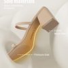 Square Toe Heeled Sandals for Women - Women's Low Block Heels Sandals - 2.25IN Open Toe Ankle Strap Chunky Heels - Slip on