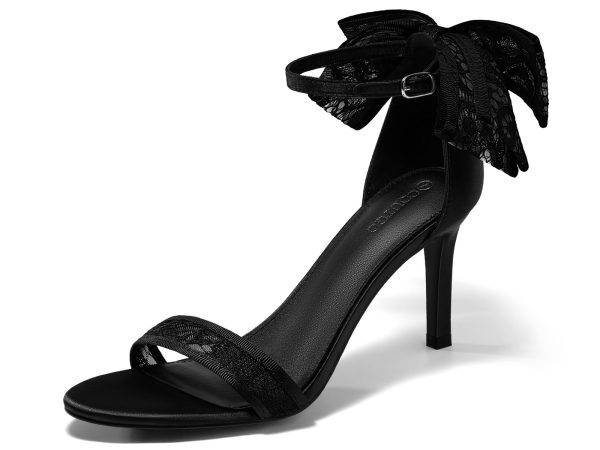 Womens High Heels Sandals Lace Bow Tie Back Open Toe Ankle Strap Sexy Stiletto Wedding Party Dress Shoes