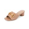 Women's Slide Sandals Square Open Toe Slip on Comfortable Mules Block Low Heel Metal Chain Dressy Shoes