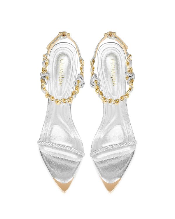 Black Pumps for Women Gold Chain Ankle Strap Open Toe Pointed Toe Stiletto High Heels for Formal Events Weddings Parties and