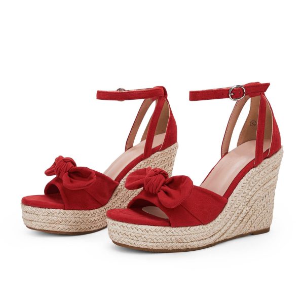 Womens Wedge Platform Sandals Cute Bowknot Open Toe Espadrille High Heels Buckle Ankle Strap Summer Shoes