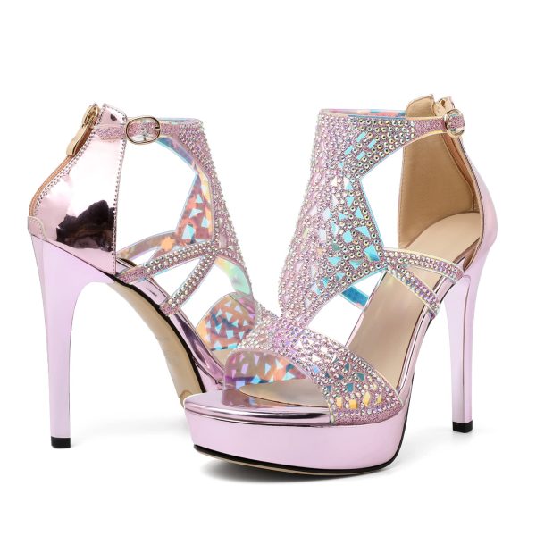 High Heeled Sandals for Women, Open Toe Strappy Platform Sandals, Cutout Gladiator Heels with Rinestones, Pumps Shoes for Dress
