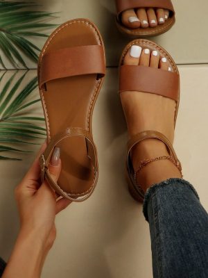 Women's One Band Ankle Strap Flat Sandals Open Toe Walking Shoes