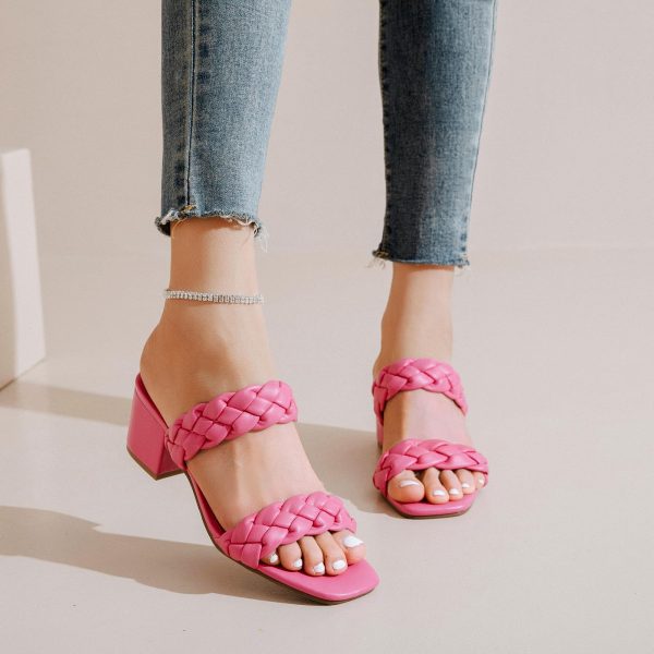Women's Heels Braided Heeled Sandals, Squear Open Toe Slides Sandals Slip on Chunky Heel Sandals Dressy Summer Shoes for Women.