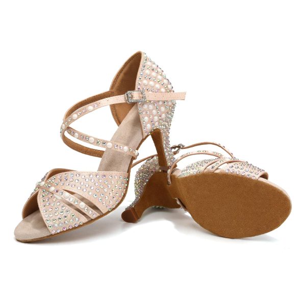 Women's Rhinestone Dance Shoes Open Toe Salsa Ballroom Latin Performance Dancing Shoes