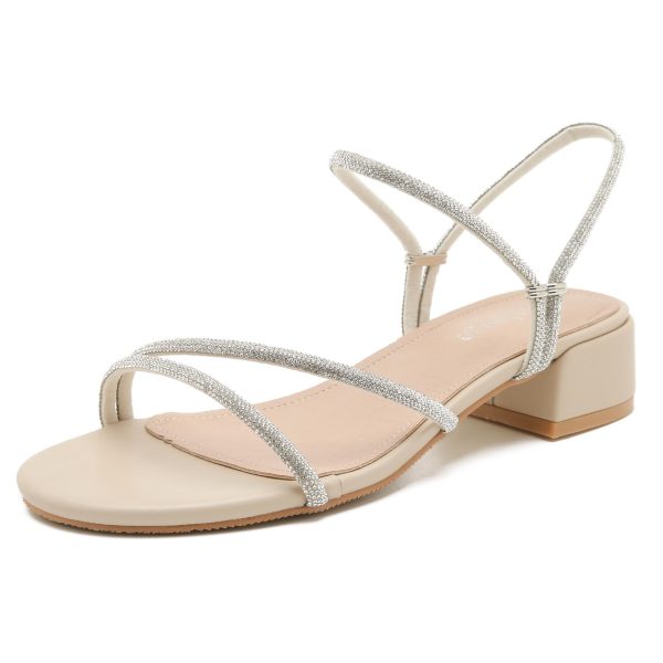 Women's Rhinestone Strappy Open Toe Low Block Chunky Heels Sandals Backless Summer Holiday Party Wedding Dress Shoes