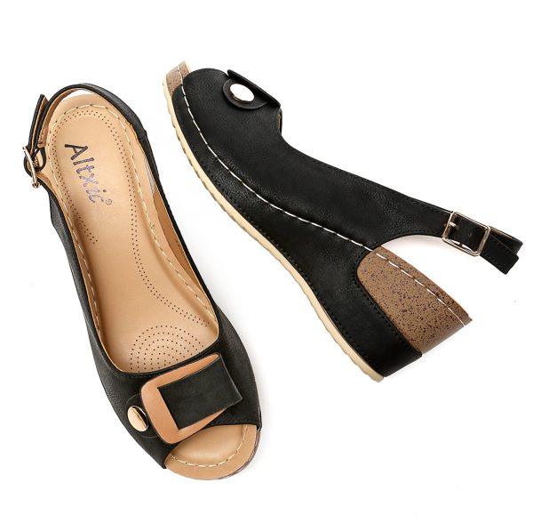 Women's Peep Toe Bow Hollow Out Slingback Platform Wedge Sandals