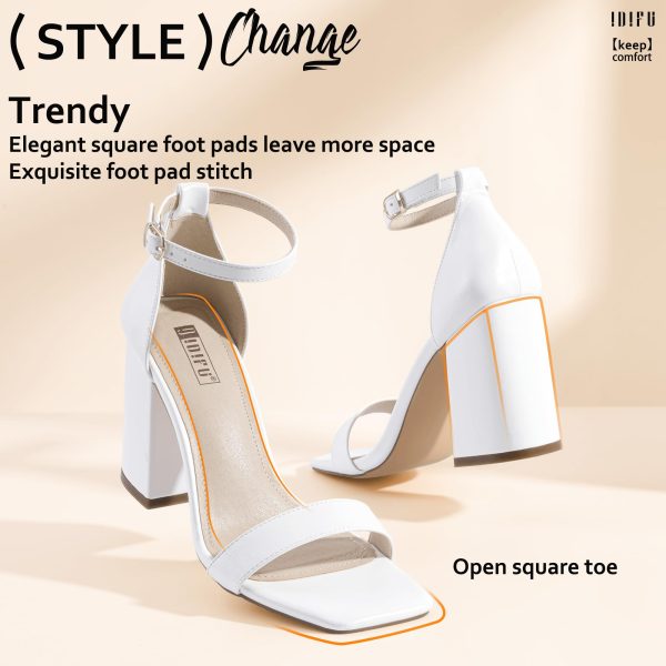 IN4 High Chunky Block Heels Square Open Toe Ankle Strap Heeled Sandals Wedding Bridal Prom Dance Summer Dressy Comfortable Sexy