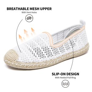 Women's Breathable Mesh Flats Shoes, Soft Loafers Flats, White Slip on Shoes Loafer