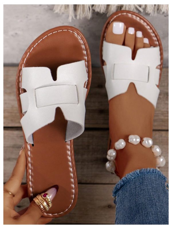Women's Open Toe Flats Sandals Cut Out Slip on Summer Trendy Slide Sandals