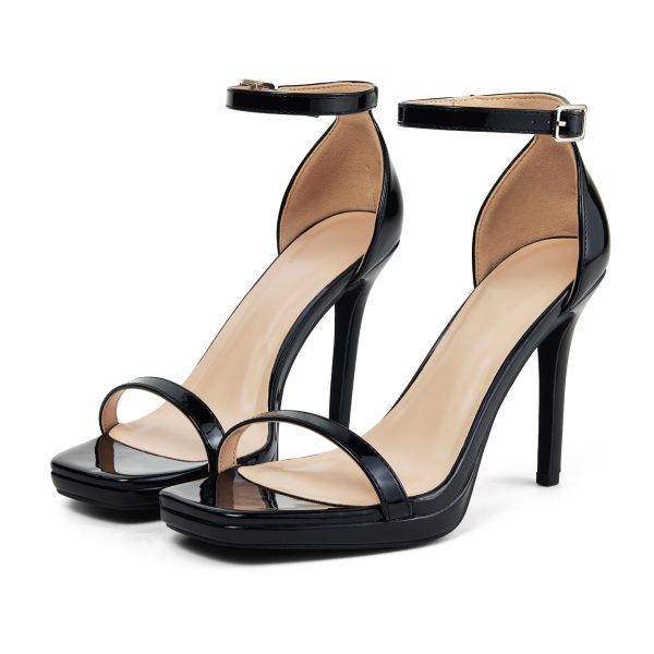 Women Strappy High Heeled Sandals,4.3-Inch Stiletto Open Square Toe Heels with Ankle Strap at Wedding Bride Prom Date Work