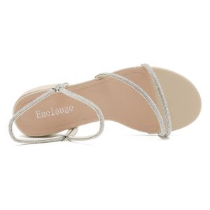 Women's Rhinestone Strappy Open Toe Low Block Chunky Heels Sandals Backless Summer Holiday Party Wedding Dress Shoes