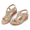 Women's Low Wedge Heels Summer Dressy Platform Sandals Elastic Ankle Strap Open Toe Flower Shoes