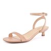 Women Kitten Heel Sandals Ankle Strap Heeled Sandals Square Open Toe Dress Party Shoes