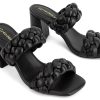 Women's Braided Heeled Sandals Square Open Toe Summer Heels Slip On Dressy Sandals with Chunky Heel 3.35 Inch