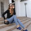 Women's Open Toe Heeled Mules Block Heels Sandals Knit Chunky Square Heels Slip On Breathable Slides Sandal