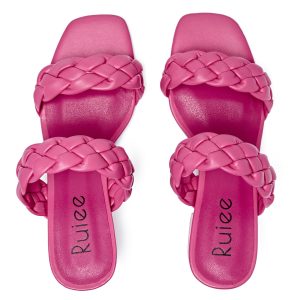 Women's Heels Braided Heeled Sandals, Squear Open Toe Slides Sandals Slip on Chunky Heel Sandals Dressy Summer Shoes for Women.