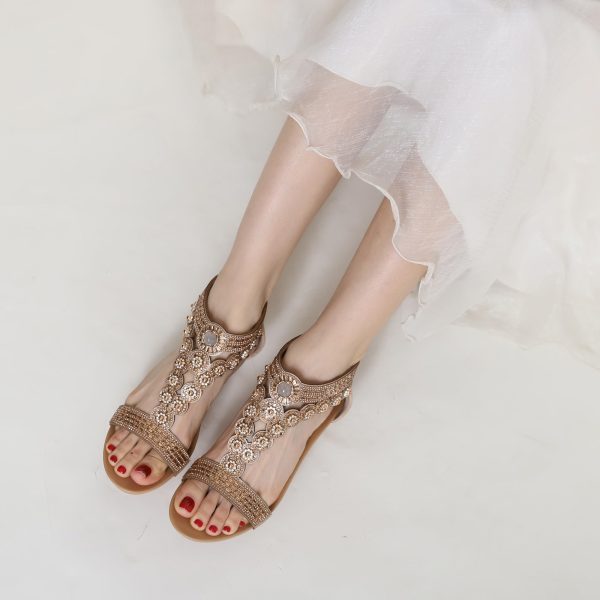 Wedge Sandals for Women Bohemia Rhinestone Open Toe Roman Heel Zipper Summer Dressy Women's Beach Casual Shoes