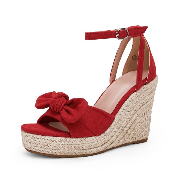 Womens Wedge Platform Sandals Cute Bowknot Open Toe Espadrille High Heels Buckle Ankle Strap Summer Shoes