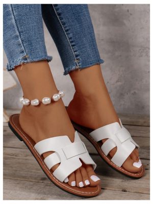 Women's Open Toe Flats Sandals Cut Out Slip on Summer Trendy Slide Sandals