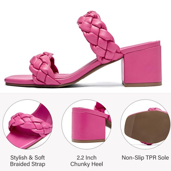 Women's Heels Braided Heeled Sandals, Squear Open Toe Slides Sandals Slip on Chunky Heel Sandals Dressy Summer Shoes for Women.