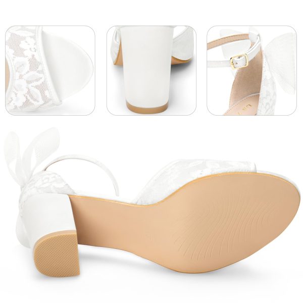 Lace Open Toe Bow Ankle Strap Block Heel Sandals for Women