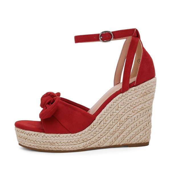 Womens Wedge Platform Sandals Cute Bowknot Open Toe Espadrille High Heels Buckle Ankle Strap Summer Shoes