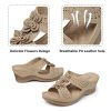 Womens Wedge Sandals Leather: Dressy Sandal, Rubber Sole, Comfortable Walking, Casual Slip on Summer Shoes, Size 5-11