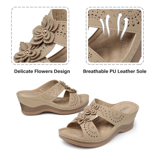 Womens Wedge Sandals Leather: Dressy Sandal, Rubber Sole, Comfortable Walking, Casual Slip on Summer Shoes, Size 5-11