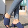 Women's Open Toe Heeled Mules Block Heels Sandals Knit Chunky Square Heels Slip On Breathable Slides Sandal
