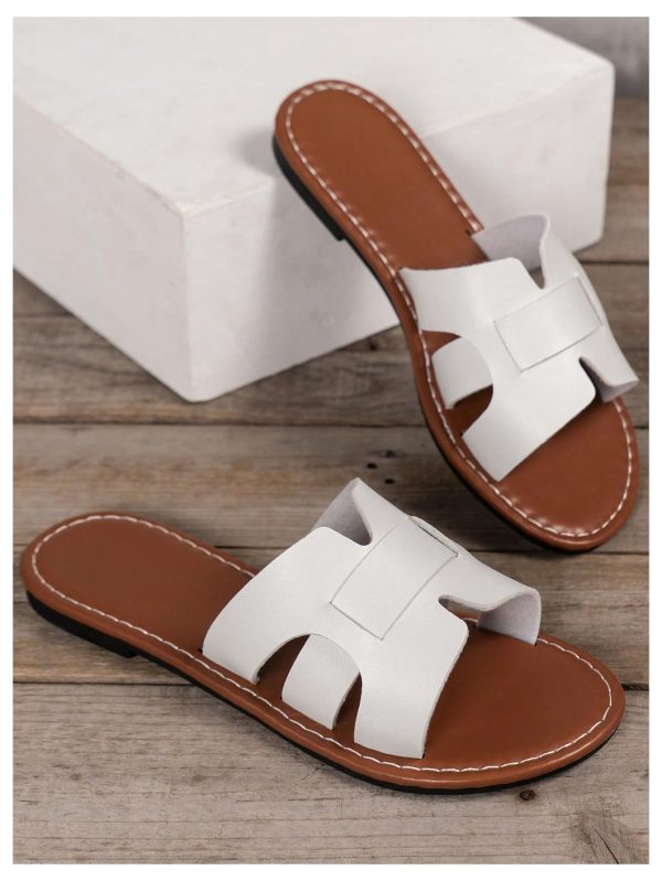Women's Open Toe Flats Sandals Cut Out Slip on Summer Trendy Slide Sandals