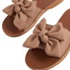 Women's Open Toe Flat Sandals Bow Knot Slides Leather Summer Slippers