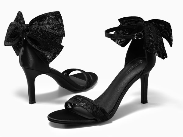 Womens High Heels Sandals Lace Bow Tie Back Open Toe Ankle Strap Sexy Stiletto Wedding Party Dress Shoes