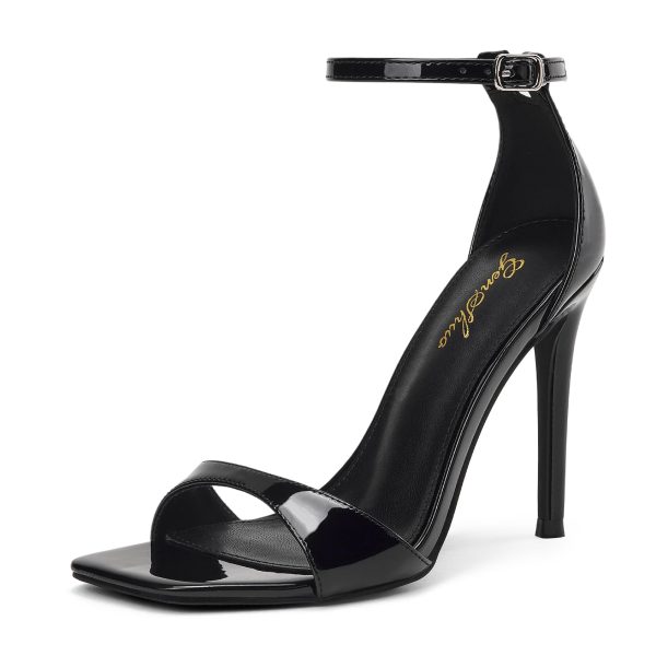 High Heeled Sandals for Women One Strap Heels with Square Open Toe 4 Inch Stiletto Ankle Strap Shoes Elegant Sexy Dress Wedding