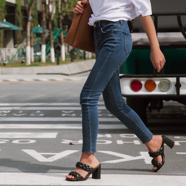 Women's Braided Heeled Sandals Square Open Toe Summer Heels Slip On Dressy Sandals with Chunky Heel 3.35 Inch