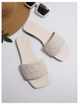 Glitter Sandals Sparkly Sandals Casual Rhinestone Slides Bling Open Toe Sandals
